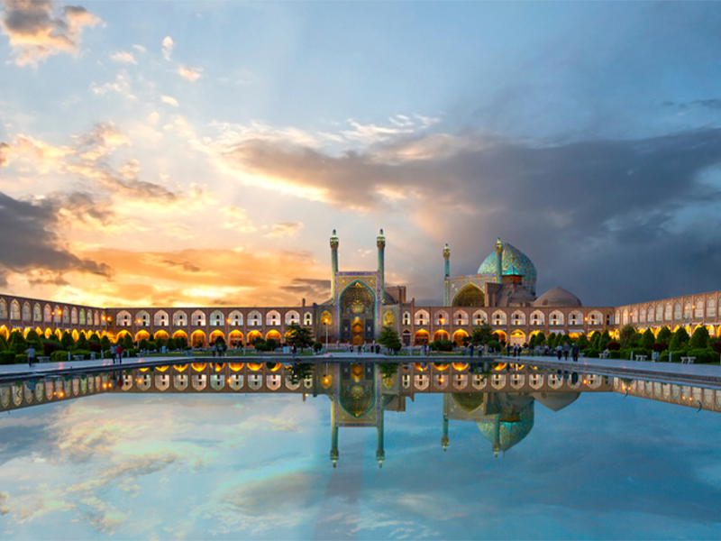 Persian architectural landmark at sunset